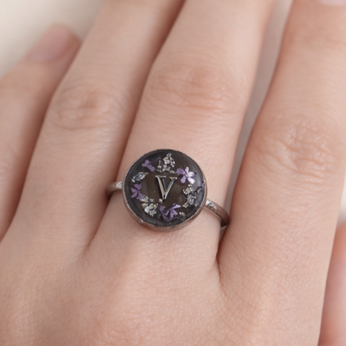 Bague en acier inoxydable, bijou personnalisé en résine avec mèche de cheveux d'enfant/ lait maternel/ poils/ cendres animaux.